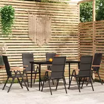 Lauko baldų komplektas Sodo valgomojo baldų komplektas, 7 dalių, juodos spalvos