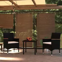 Lauko baldų komplektas Sodo valgomojo komplektas su pagalvėlėmis, 3 dalių, juodas