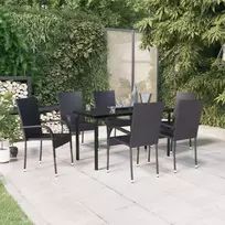 Lauko baldų komplektas Sodo valgomojo baldų komplektas, 7 dalių, juodos spalvos