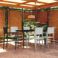 Lauko baldų komplektas Sodo valgomojo baldų komplektas, 7 dalių, juodos/baltos spalvos
