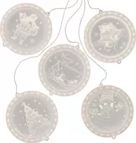 AmeliaHome LED vitražiniai apvalūs kalėdiniai žaisliukai CHRISTMASMOOD, rinkinys 5 vnt