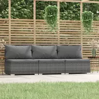 Lauko baldų komplektas Trivietė sofa su pagalvėlėmis, pilkos spalvos, poliratanas