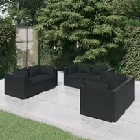 Lauko baldų komplektas Sodo komplektas su pagalvėlėmis, 6 dalių, juodas, poliratanas
