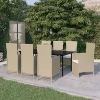 Lauko baldų komplektas Sodo komplektas su pagalvėlėmis, 9 dalių, smėlio spalvos