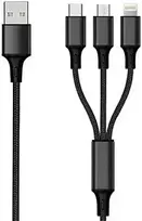 USB kabelis 2GO USB-A - USB-C + microUSB + Žaibas 1,5 m Juodas (797153)