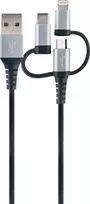 USB kabelis Schwaiger USB-A - USB-C + microUSB + Žaibas 1,5 m juoda (LU100533)