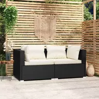 Lauko baldų komplektas Dvivietė sofa su pagalvėlėmis, juodos spalvos, poliratanas