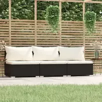 Lauko baldų komplektas Trivietė sofa su pagalvėlėmis, juodos spalvos, poliratanas