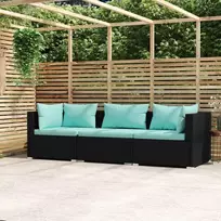 Lauko baldų komplektas Trivietė sofa su pagalvėlėmis, juodos spalvos, poliratanas