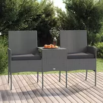 Lauko baldų komplektas Dvivietė sodo sofa su arbatos staliuku, antracito, poliratanas