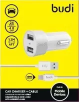 Budi - 2 USB automobilinis įkroviklis su LED indikatoriumi+žaibo laidu