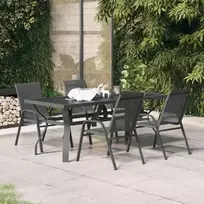 Lauko baldų komplektas Sodo valgomojo baldų komplektas, 5 dalių, pilkas ir juodas