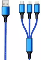 USB kabelis 2GO USB-A - USB-C + microUSB + Žaibas 1,5 m mėlyna (797151)