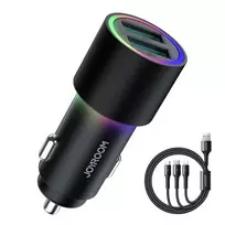 Įkroviklis automobilinis Joyroom JR-CL10 LED 2xUSB 24W + 3in1 USB Type-C/microUSB/Lightning 1.2m juodas