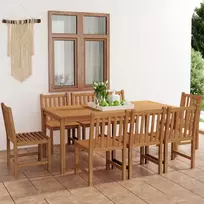 Lauko baldų komplektas Sodo valgomojo baldų komplektas, 9 dalių, tikmedžio masyvas