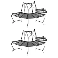 Pusapvaliai suoliukai aplink medį, 2vnt., juodi, 159cm, plienas
