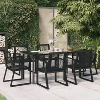 Lauko baldų komplektas Sodo valgomojo komplektas, 7 dalių, juodas, PVC ratanas