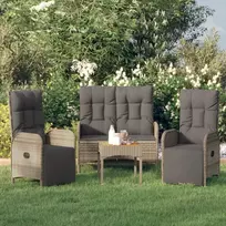 Lauko baldų komplektas Sodo komplektas su pagalvėlėmis, 3 dalių, pilkas, poliratanas
