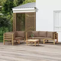 Lauko baldų komplektas Sodo komplektas su taupe pagalvėlėmis, 6 dalių, bambukas
