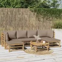 Lauko baldų komplektas Sodo komplektas su taupe pagalvėlėmis, 7 dalių, bambukas