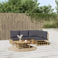 Lauko baldų komplektas Sodo komplektas su pilkomis pagalvėlėmis, 5 dalių, bambukas