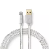 Nedis USB laidas | USB 2.0 | Apple Lightning 8 pin | USB-A vyrelis | 480Mbps | Paauksuotas | 3,00m | apvalus | Pintas / nailonas | Aliuminis | Pakuotė