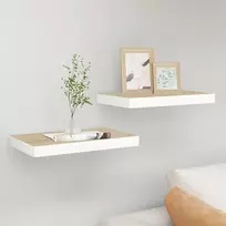 Pakabinamos lentynos, 2vnt., ąžuolo/baltos, 40x23x3,8cm, MDF