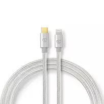 Nedis USB laidas | USB 2.0 | Apple Lightning 8 pin | USB-C™ jungtis | 480Mbps | Paauksuotas | 1,00 m | apvalus | Pintas / nailonas | aliuminis / sidabras |