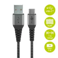 Goobay | USB-C į USB-A tekstilinis kabelis su metaliniais kištukais | 49296 | USB-C į USB-A
