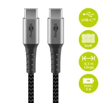 Goobay USB-C į USB-C su metalinėmis jungtimis, pilka, 0,5m