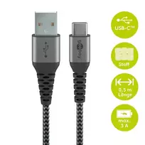 Goobay USB-C į USB-A su metalinėmis jungtimis, pilka, 0,5m