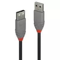 USB Kabelis - LINDY Anthra Line USB 2.0 Type A į A Laidas, M/M, 480Mbps, PVC, 0.2 m, Juodas