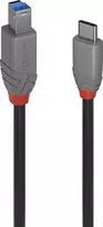 USB Kabelis - LINDY Anthra Line USB 3.2 Type C į B Laidas, M/M, 5Gbps, 4.5W, 1 m, Juodas