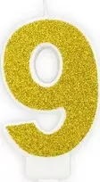 PartyDeco Gimtadienio žvakutė nr 9 auksinė blizganti 7cm
