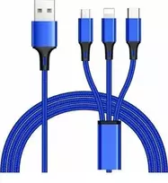 USB kabelis PremiumCord USB-A - USB-C + microUSB + Žaibas 1.2 m mėlyna (ku31PO01)