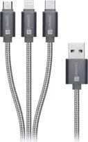 CONNECT IT Wirez 3in1 USB-C ir Micro USB bei Lightning, sidabro pilka, 1,2 m