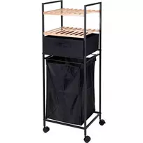 Bathroom Solutions Bamboo Vonios vežimėlis su lentynomis ir skalbinių krepšiu, 2in1, bambukas