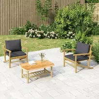 Lauko baldų komplektas Sodo komplektas su pilkomis pagalvėlėmis, 3 dalių, bambukas