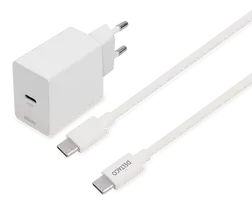DELTACO USB-C sieninis įkroviklis, 1x USB-C PD 20 W, 1 m USB-C laidas, baltas, USBC-AC146