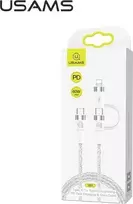 USAMS KABELINIS 2XUSB-C ŽAIBUMS 60W 1,2M GREITAS ĮKROVIMAS Baltas