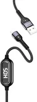 USAMS pintas U48 Lightning laidas 1.2m 2A greito įkrovimo su LED juodos spalvos SJ423USB01 (US-SJ423)