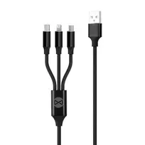 TelForceone Forever 3in1 laidas USB – Lightning + USB-C + microUSB 1,2 m 2A juoda
