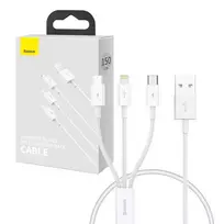 Greitas įkrovimas iš USB į M+L+C Baseus Superior Data 3.5A 0.5m (balta)