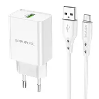 Įkroviklis Borofone BN5 18W USB-A + USB-A to MicroUSB cable 1.0m baltas
