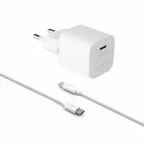 Fixed Fiksuotas Mini USB-C 30W + kabelis USB-C/USB-C, baltas