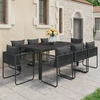 Lauko baldų komplektas Sodo valgomojo komplektas, 9 dalių, juodas, PVC ratanas