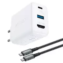 Acefast 2in1 įkroviklis GaN 65W USB Type C / USB, adapter adapter HDMI 4K @ 60Hz (set su kabelis) baltos spalvos (A17 baltos spalvos)