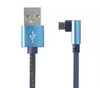 Kabelis USB 2.0 – microUSB 1m tekstilės pynė, kampinė Gembird jungtis
