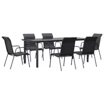Lauko baldų komplektas Sodo valgomojo komplektas, 7 dalių, juodas, plienas/tekstilenas