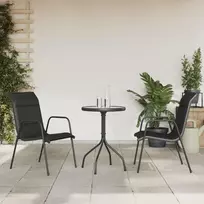 Lauko baldų komplektas Sodo valgomojo baldų komplektas, 3 dalių, juodas, plienas